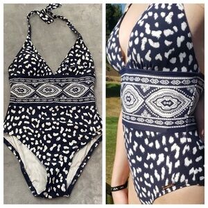 New! Michael Kors bandana pattern print halter one piece swimsuit 21839